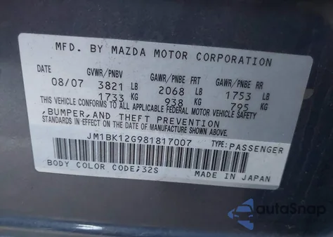 2008 Mazda Mazda3 I z USA, uszkodzony, nr VIN JM1BK12G981817007